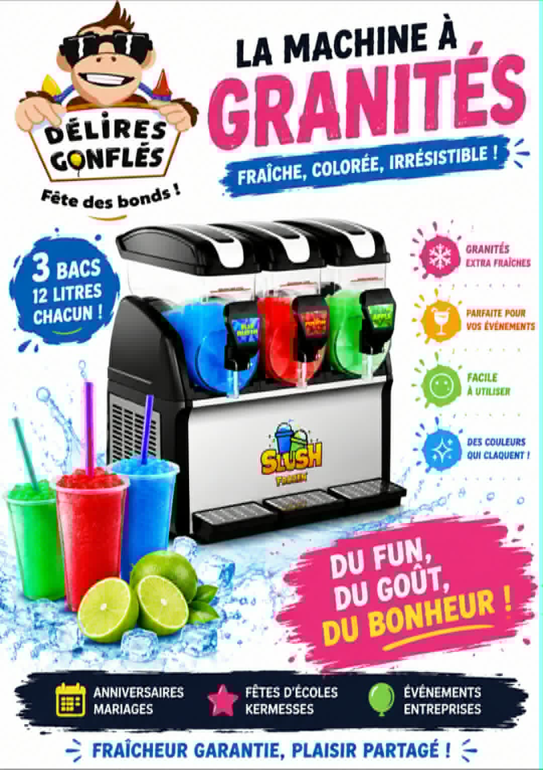 Machine à granita Slush Frozen 3 bacs vue de face