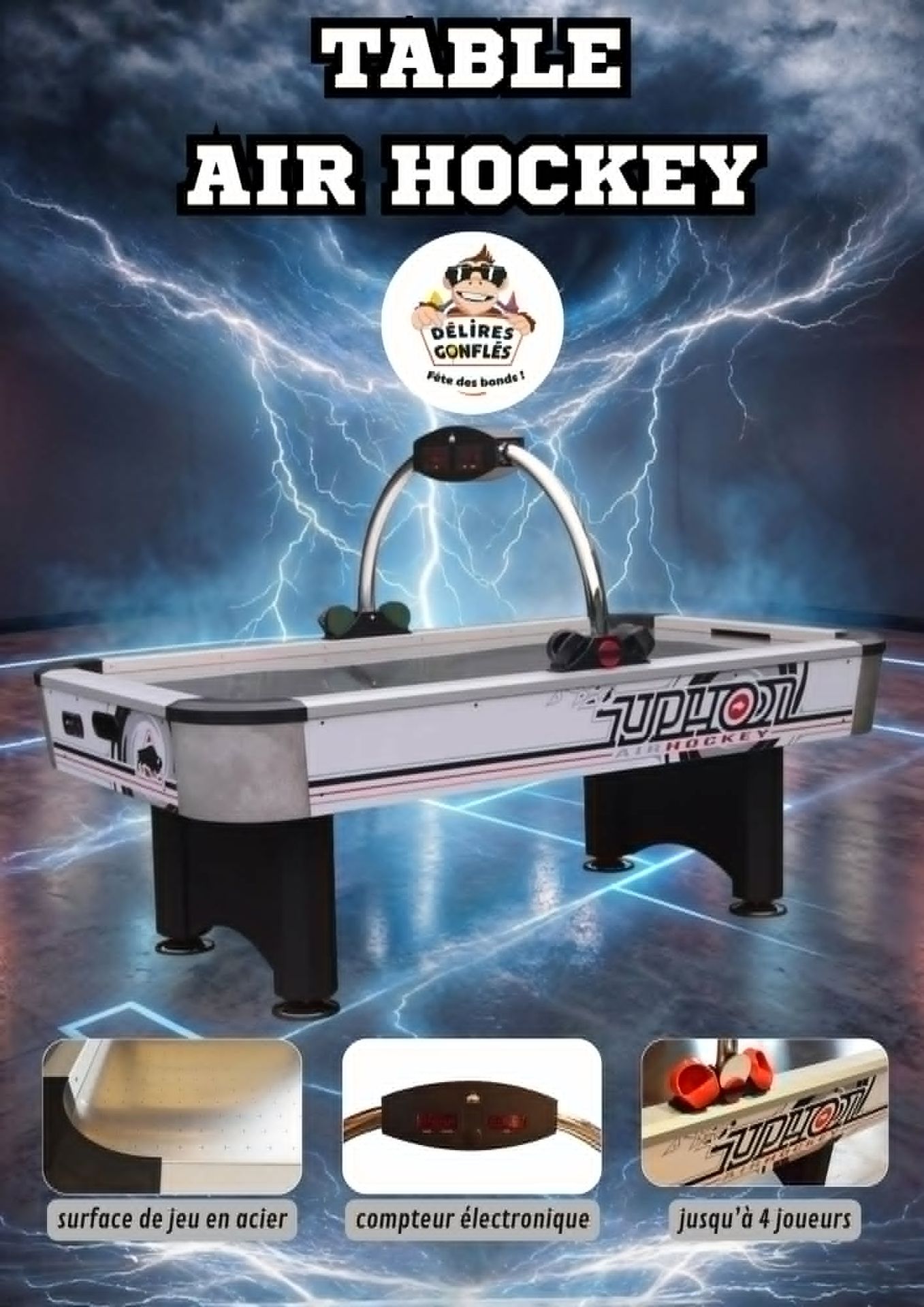 Affiche promotionnelle table air hockey Délires Gonflés