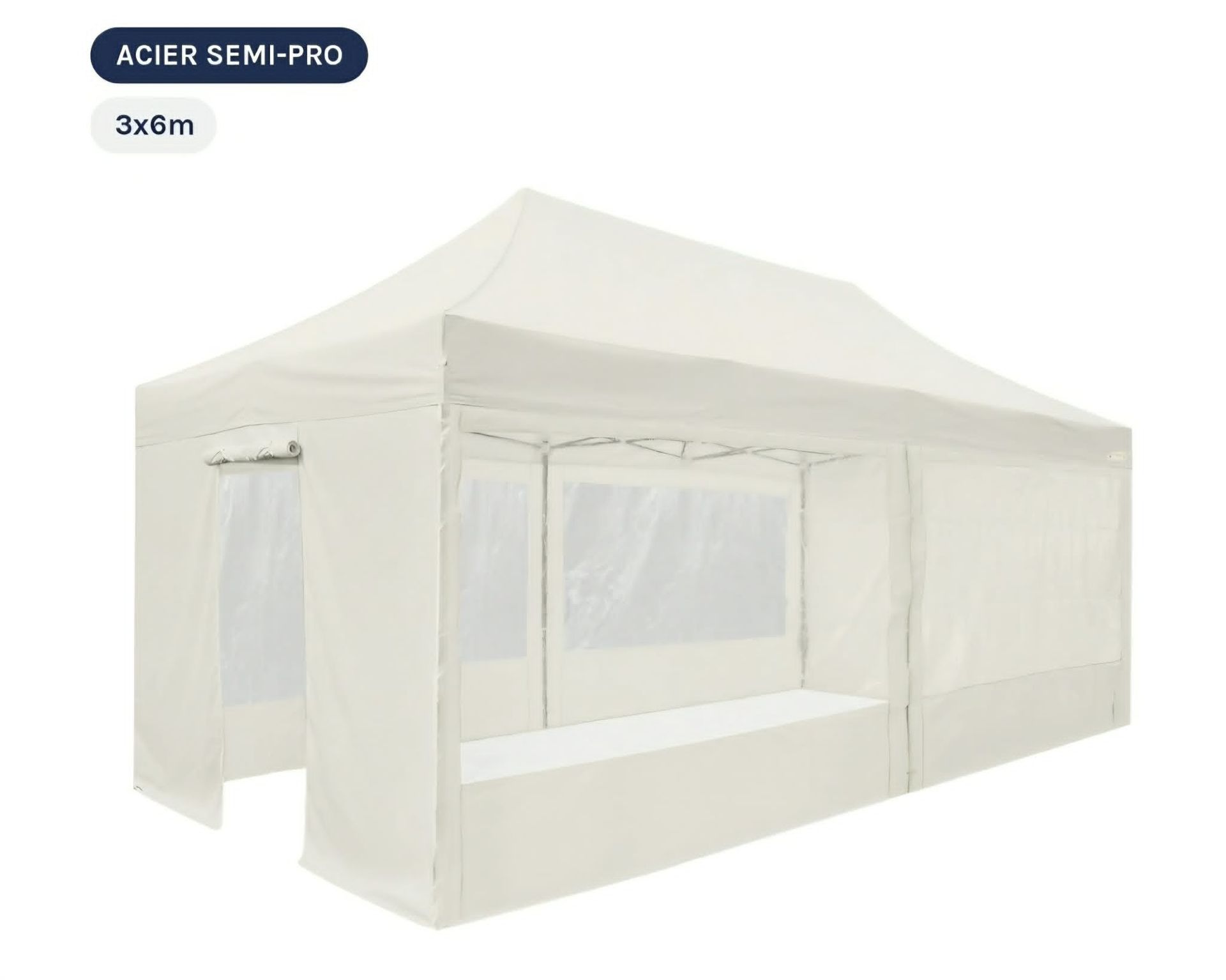 Barnum 3x6m Acier Semi-Pro déployé avec pack murs