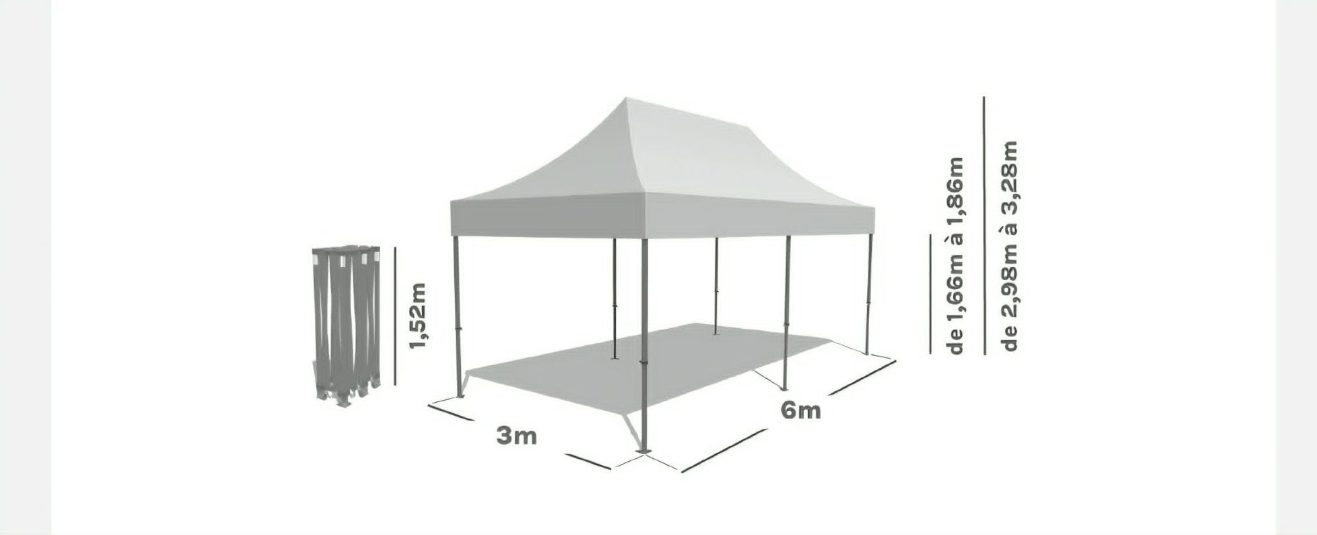 Schéma dimensions barnum 3x6m pliant